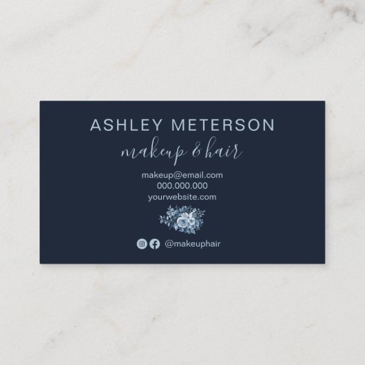 Monogram marinemuinenblauw waterverf chic make-up visitekaartje (Achterkant)