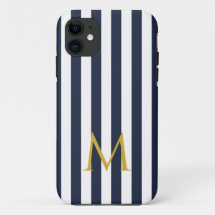  monogram marinesblauw en witte strepen gestreept Case-Mate iPhone case