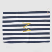 monogram marinesblauw en witte strepen gestreept golfhanddoek (Horizontaal)