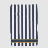  monogram marinesblauw en witte strepen gestreept golfhanddoek (Voorkant)