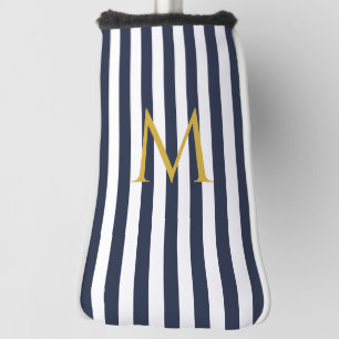 monogram marinesblauw en witte strepen gestreept golfheadcover