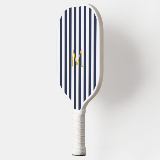 monogram marinesblauw en witte strepen gestreept pickleball paddle (Links)
