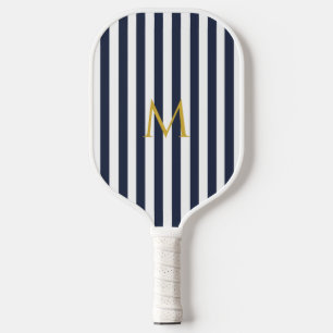  monogram marinesblauw en witte strepen gestreept pickleball paddle