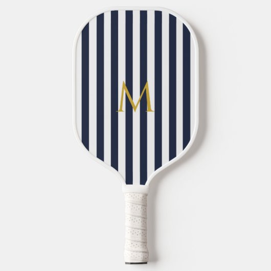  monogram marinesblauw en witte strepen gestreept pickleball paddle (Voorkant)