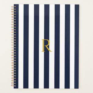 monogram marinesblauw en witte strepen gestreept planner