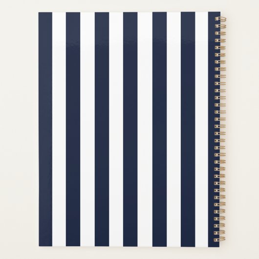  monogram marinesblauw en witte strepen gestreept planner (Achterkant)