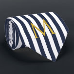 monogram marinesblauw en witte strepen gestreept stropdas<br><div class="desc">Moderne  striped design. Verticale strepen vormgeving patroon in de klassieke Franse zeemijlblauw en witte kleur van de zwarte zeeman.</div>