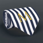 monogram marinesblauw en witte strepen gestreept stropdas<br><div class="desc">Moderne striped design. Verticale strepen vormgeving patroon in de klassieke Franse zeemijlblauw en witte kleur van de zwarte zeeman.</div>