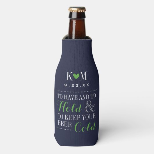 Monogram marinescheepvaart en groene moderne bruil flesjeskoeler (Fles Voorkant)