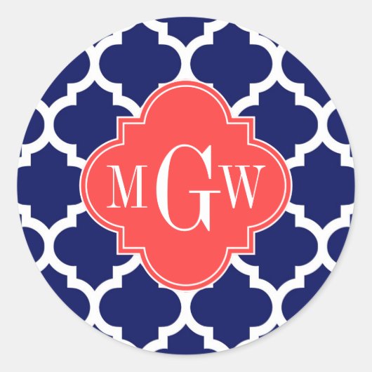 Monogram marineslein Marokkaans #5 Coral Red 3 Ini Ronde Sticker (Voorkant)