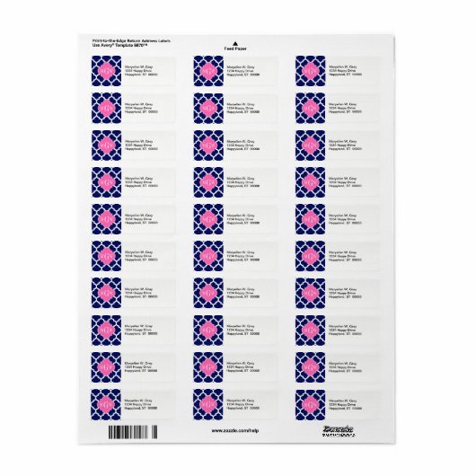 Monogram marinesleutel Marokkaans #5 Hot Pink2 3 I Etiket (Full Sheet)