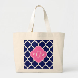Monogram marinesleutel Marokkaans #5 Hot Pink2 3 I Grote Tote Bag
