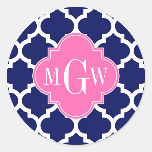 Monogram marinesleutel Marokkaans #5 Hot Pink2 3 I Ronde Sticker (Voorkant)