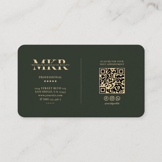 Monogram Marketing Professioneel Modern Donkergroe Visitekaartje (Achterkant)