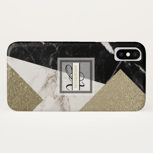 Monogram marmer Black Grey Gold Glitter Geometric Case-Mate iPhone Case (Achterkant (horizontaal))