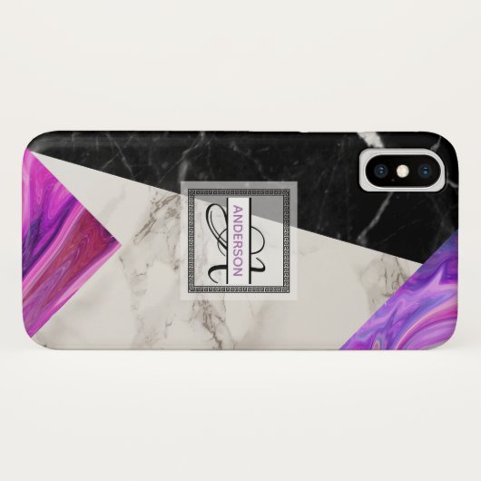 Monogram marmer Black Pink Paars Geometric Case-Mate iPhone Case (Achterkant (horizontaal))