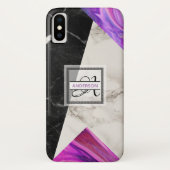 Monogram marmer Black Pink Paars Geometric Case-Mate iPhone Case (Achterkant)