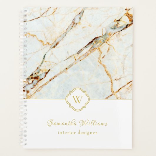 Monogram marmer Elegant White Gold 8,5x11 Planner (Voorkant)