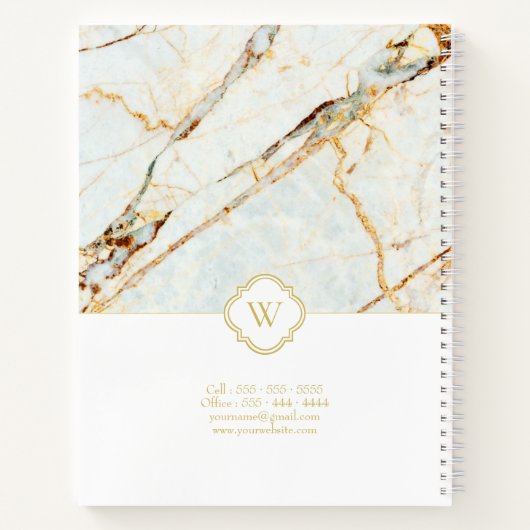 Monogram Marmer Elegant White Gold Spiral Notitieb Notitieboek (Achterkant)