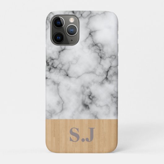 Monogram Marmer en Hout Pattern Case-Mate iPhone Case (Achterkant)