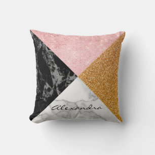 Monogram marmer en Roos Gold Glitter Geometric Kussen