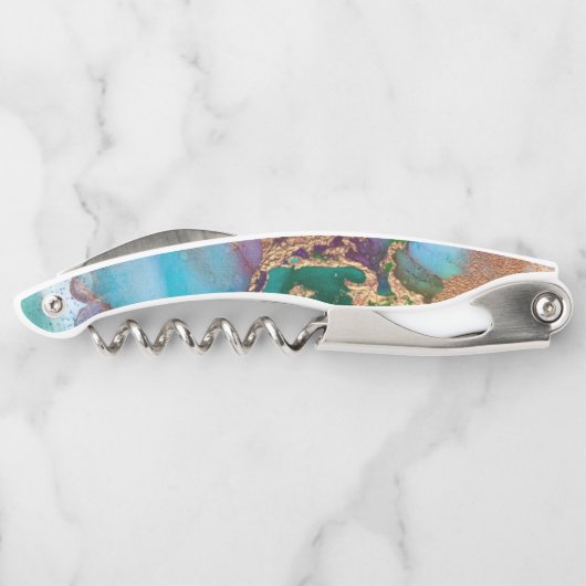 Monogram marmer geode pauock kleuren graniet chic kurkentrekker (Achterkant)