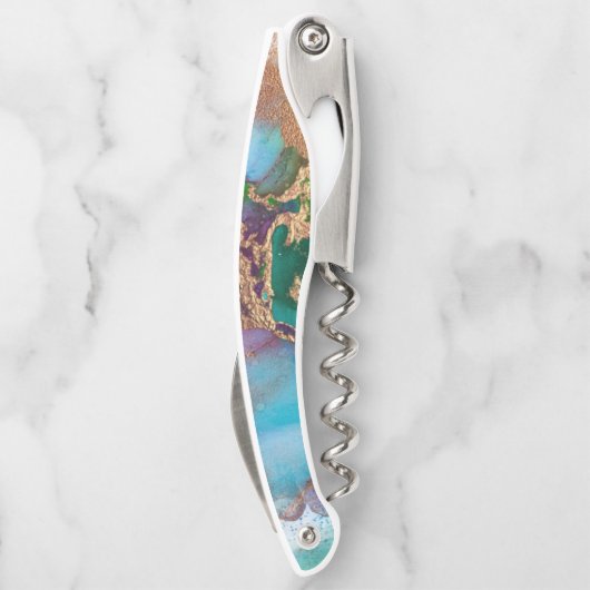 Monogram marmer geode pauock kleuren graniet chic kurkentrekker (Achterkant)