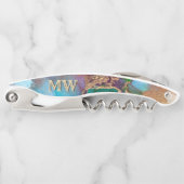 Monogram marmer geode pauock kleuren graniet chic kurkentrekker (Voorkant)