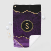 Monogram Marmer Goud Paarse Agaat Golfhanddoek (Insitu)