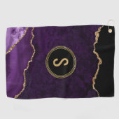 Monogram Marmer Goud Paarse Agaat Golfhanddoek (Horizontaal)