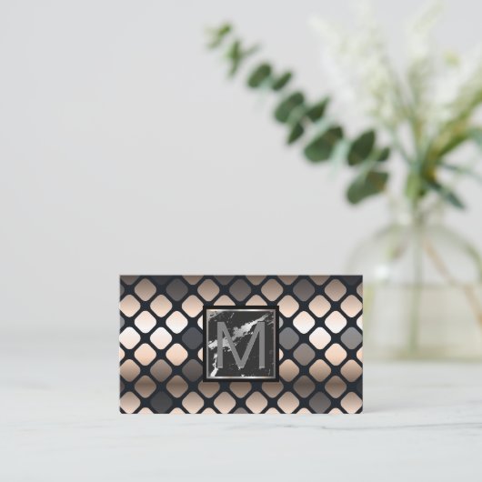 Monogram | Marmer | Luxe Metalen Patroon Visitekaartje (Staand voorkant)