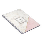 Monogram Marmer Minimalist Roos Gold Elegant Notitieboek (Rechterzijde)