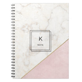 Monogram Marmer Minimalist Roos Gold Elegant Notitieboek