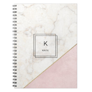 Monogram Marmer Minimalist Roos Gold Elegant Notitieboek