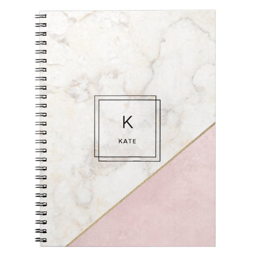 Monogram Marmer Minimalist Roos Gold Elegant Notitieboek (Voorkant)