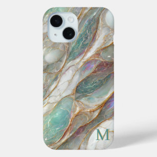 Monogram Marmer Moeder van Parel Gouden Aders Luxe iPhone 15 Case
