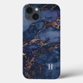 Monogram marmer Navy Blue en Copper Marble Case-Mate iPhone Case (Achterkant)