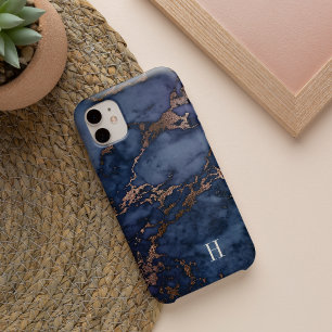 Monogram marmer Navy Blue en Copper Marble Case-Mate iPhone Case