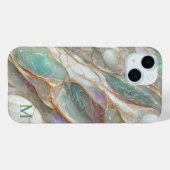 Monogram Marmer Parelmoer Gouden Aderen Luxe Case-Mate iPhone Case (Achterkant (horizontaal))