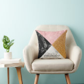 Monogram Marmer & Roos Gouden Glitter Geometrisch Kussen (Stoel)