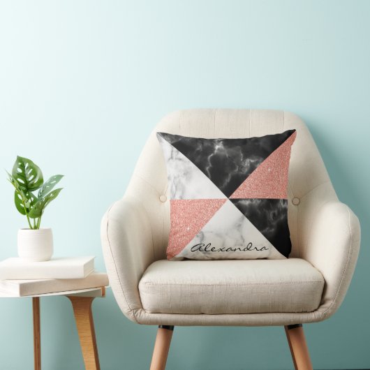 Monogram Marmer & Roos Gouden Glitter Geometrisch Kussen (Stoel)