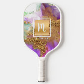 Monogram marmer Waterverf Gold Foil Paars Pink Pickleball Paddle (Achterkant)