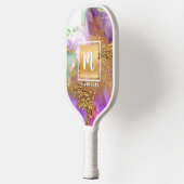 Monogram marmer Waterverf Gold Foil Paars Pink Pickleball Paddle (Links)