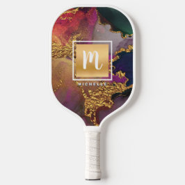 Monogram Marmer Waterverf Gold Paars Groen Blauw Pickleball Paddle