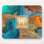 Monogram marmer waterverf goudturquoise & sinaasap muismat (Voorkant)