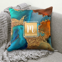 Monogram marmer waterverf goudturquoise sinaasappe