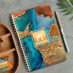 Monogram marmer waterverf goudturquoise sinaasappe planner<br><div class="desc">Een sprankelend, faux gouden folie vierkant met een script typografie monogram initiaal bedekt een rijke, goudgeaderde, turquoise blauw, en geel sinaasappel waterverf achtergrond op deze chique, elegante, trendy, aangepaste naam jaarlijkse planner. Personaliseer met je initiaal. Deze planner wordt geleverd in 2 maten: klein (5, 5 "x8, 5") en middelgroot (8,...</div>