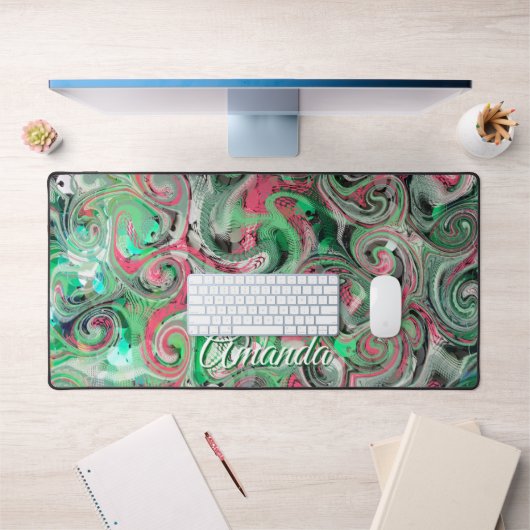 Monogram Marmer Whimsical Schattige Groen Rood Abs Bureaumat (Kantoor 1)