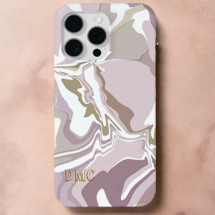 Monogram marmeren blos roze abstract goudwit iPhone 15 pro max hoesje