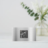 Monogram | Marmeren geperforeerde metalen achtergr Visitekaartje (Staand voorkant)